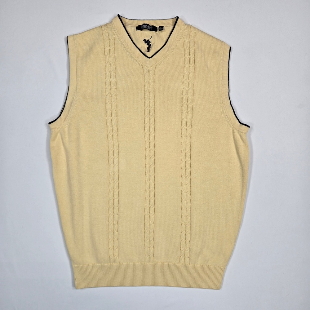 Cypress Links Men L Cable Knit Golf Sweater Vest‎ Cream Preppy Country Club